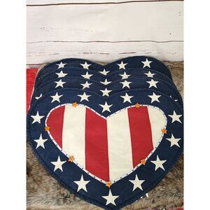 Set Of 4 Patriotic Heart-Shaped Placemats With Stars &‎ Stripes Design